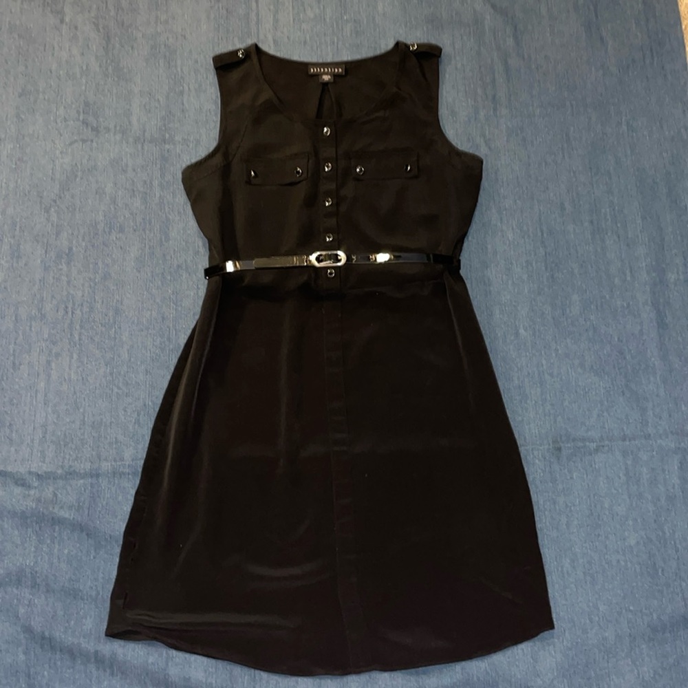 Attention belted black dress